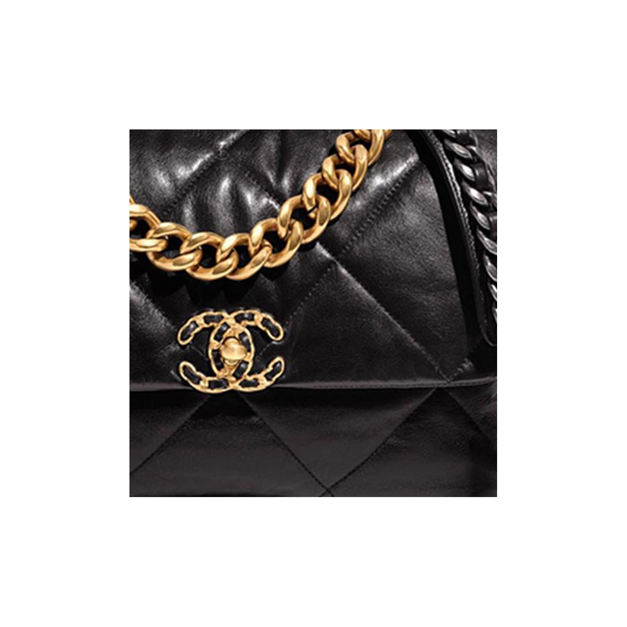 CHANEL 19 large tote bag, shiny lambskin, gold, silver
