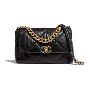 CHANEL 19 large tote bag, shiny lambskin, gold, silver