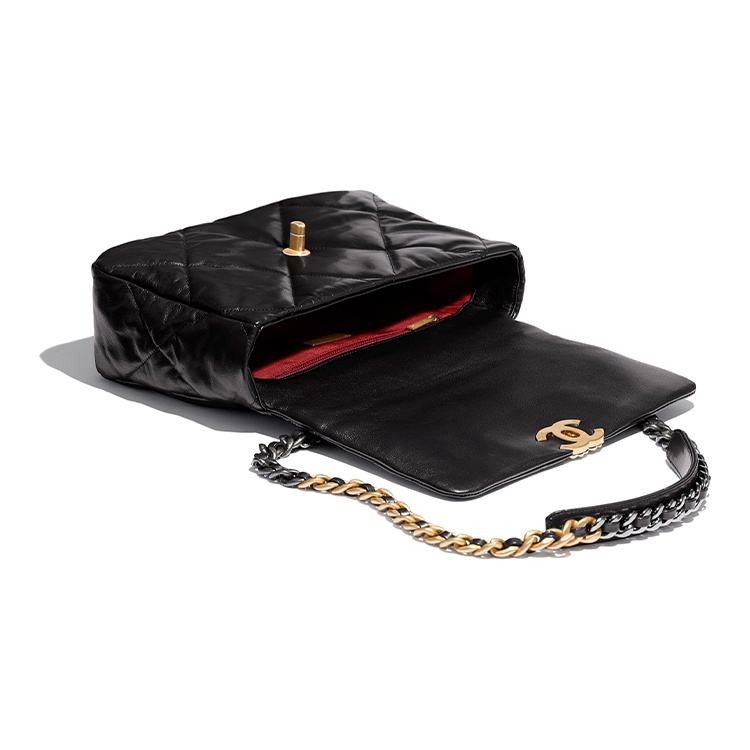 CHANEL 19 large tote bag, shiny lambskin, gold, silver