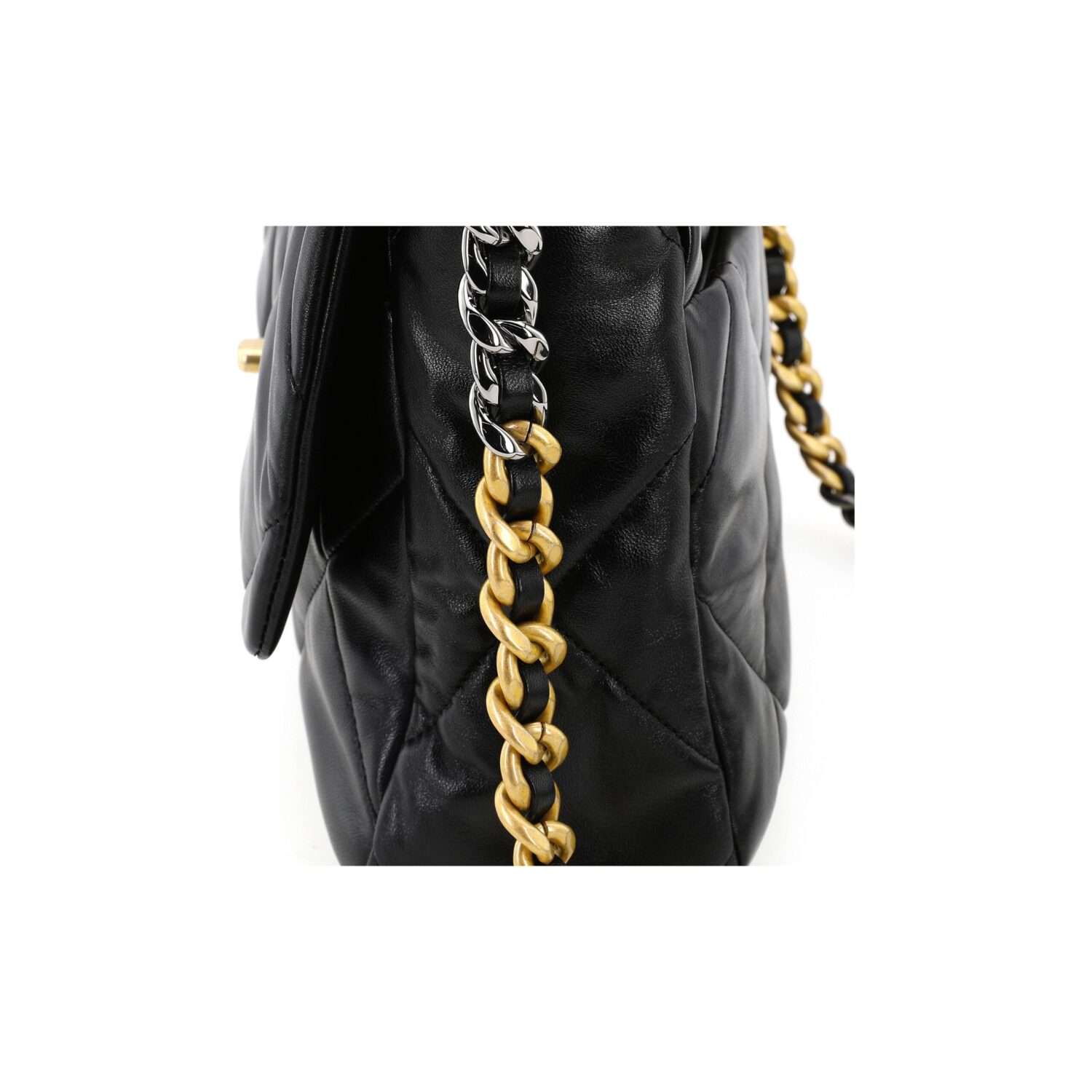 CHANEL 19 large tote bag, shiny lambskin, gold, silver