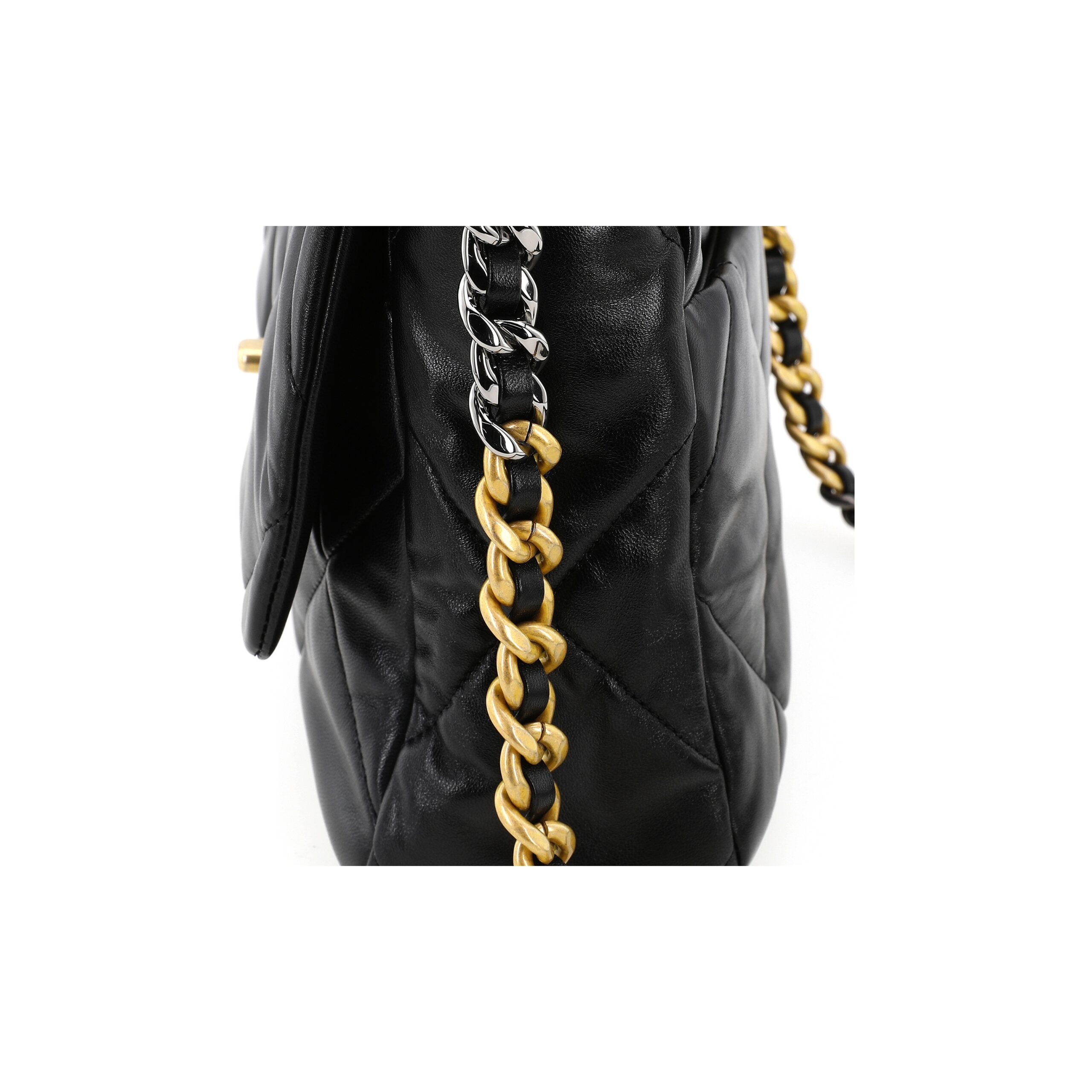 CHANEL 19 large tote bag, shiny lambskin, gold, silver