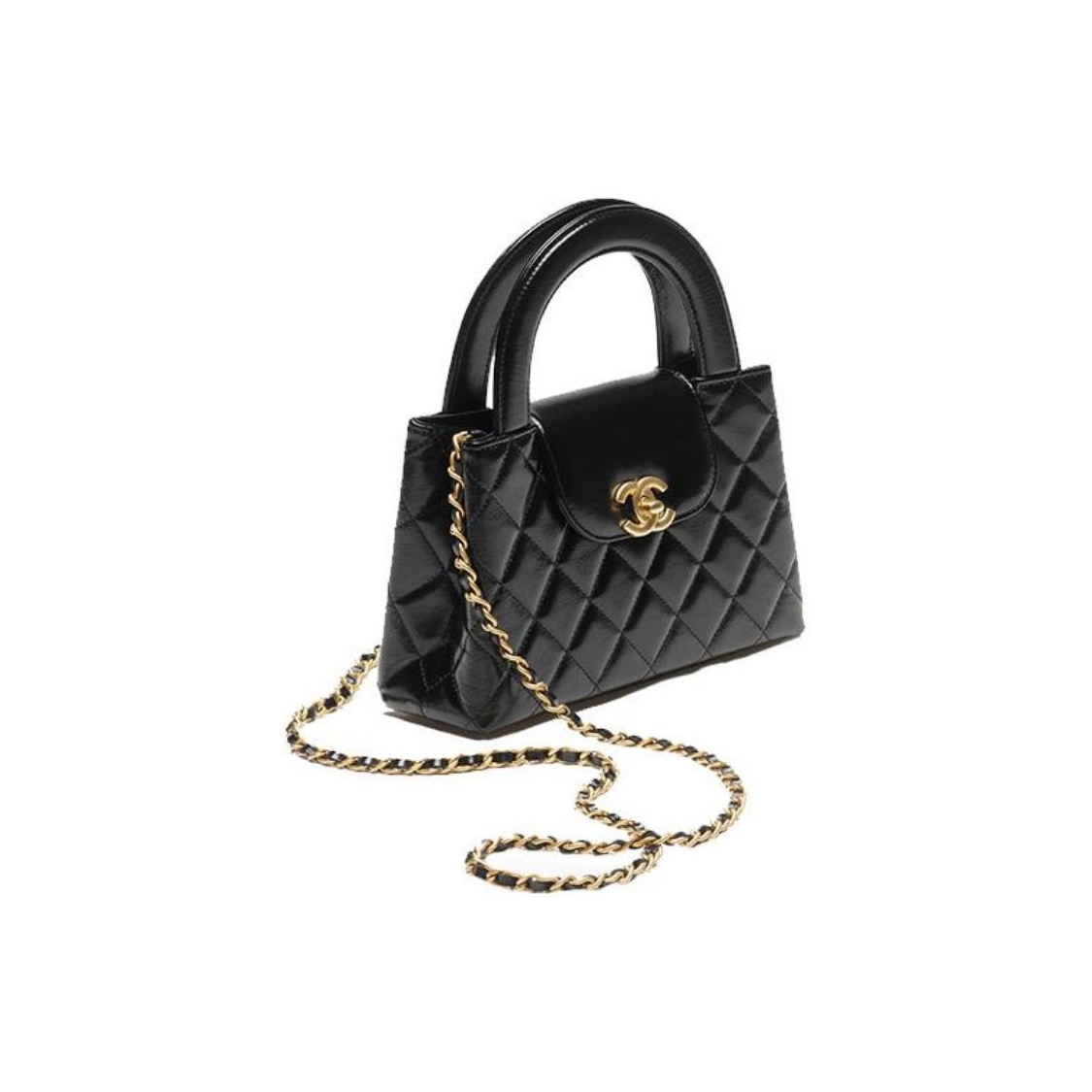 Chanel mini shopping bag, glossy old calfskin and gold metal