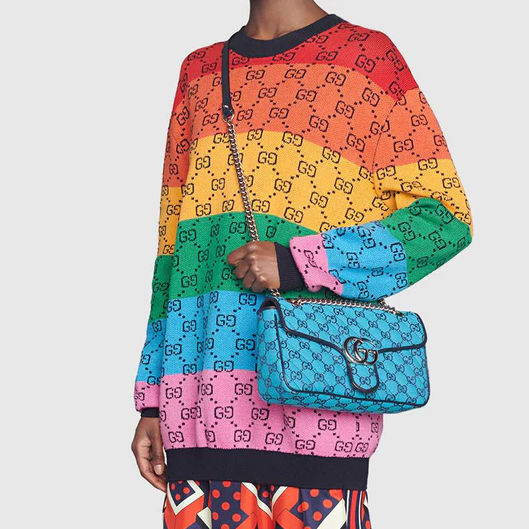 GUCCI GG Marmont Matelasse blue printed canvas shoulder bag, small