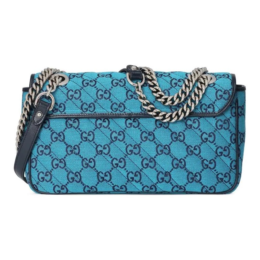 GUCCI GG Marmont Matelasse blue printed canvas shoulder bag, small