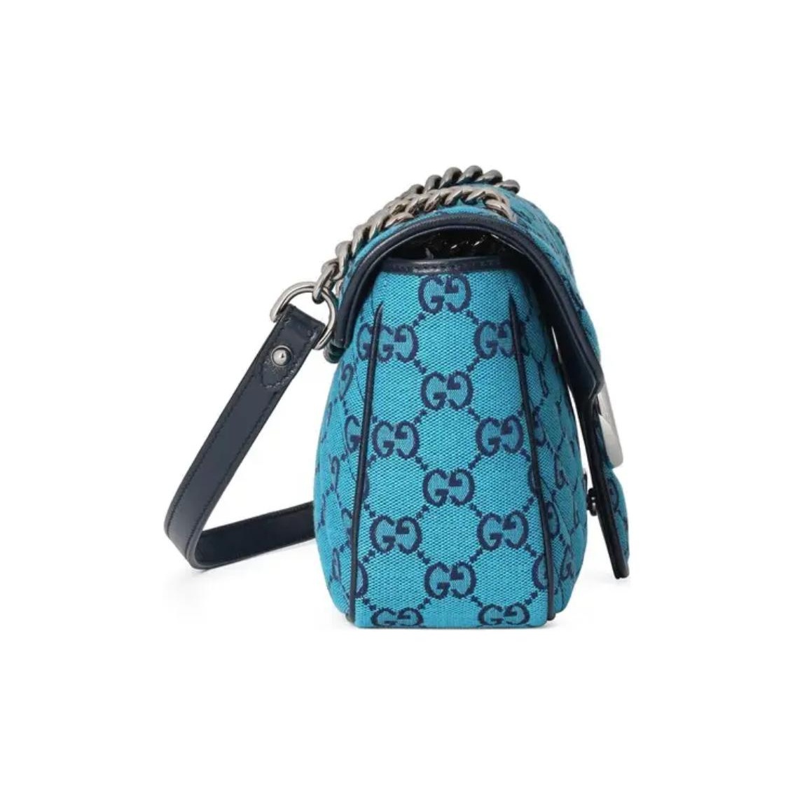GUCCI GG Marmont Matelasse blue printed canvas shoulder bag, small