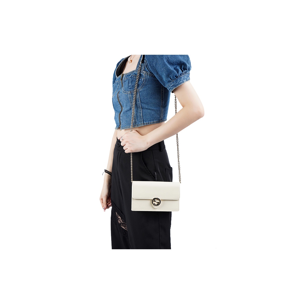 GUCCI interlocking GG chain messenger bag, white