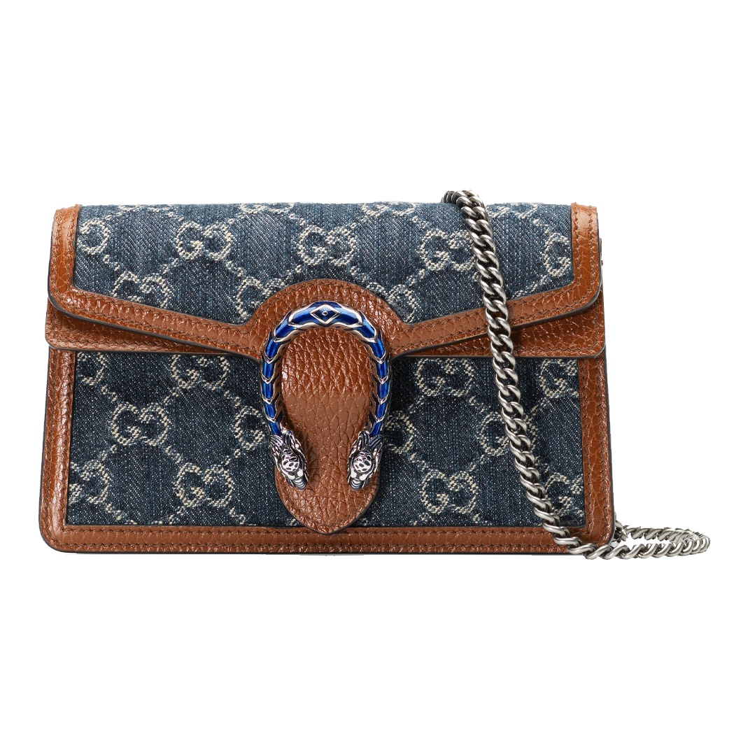 GUCCI Dionysus logo denim messenger bag, grey-blue
